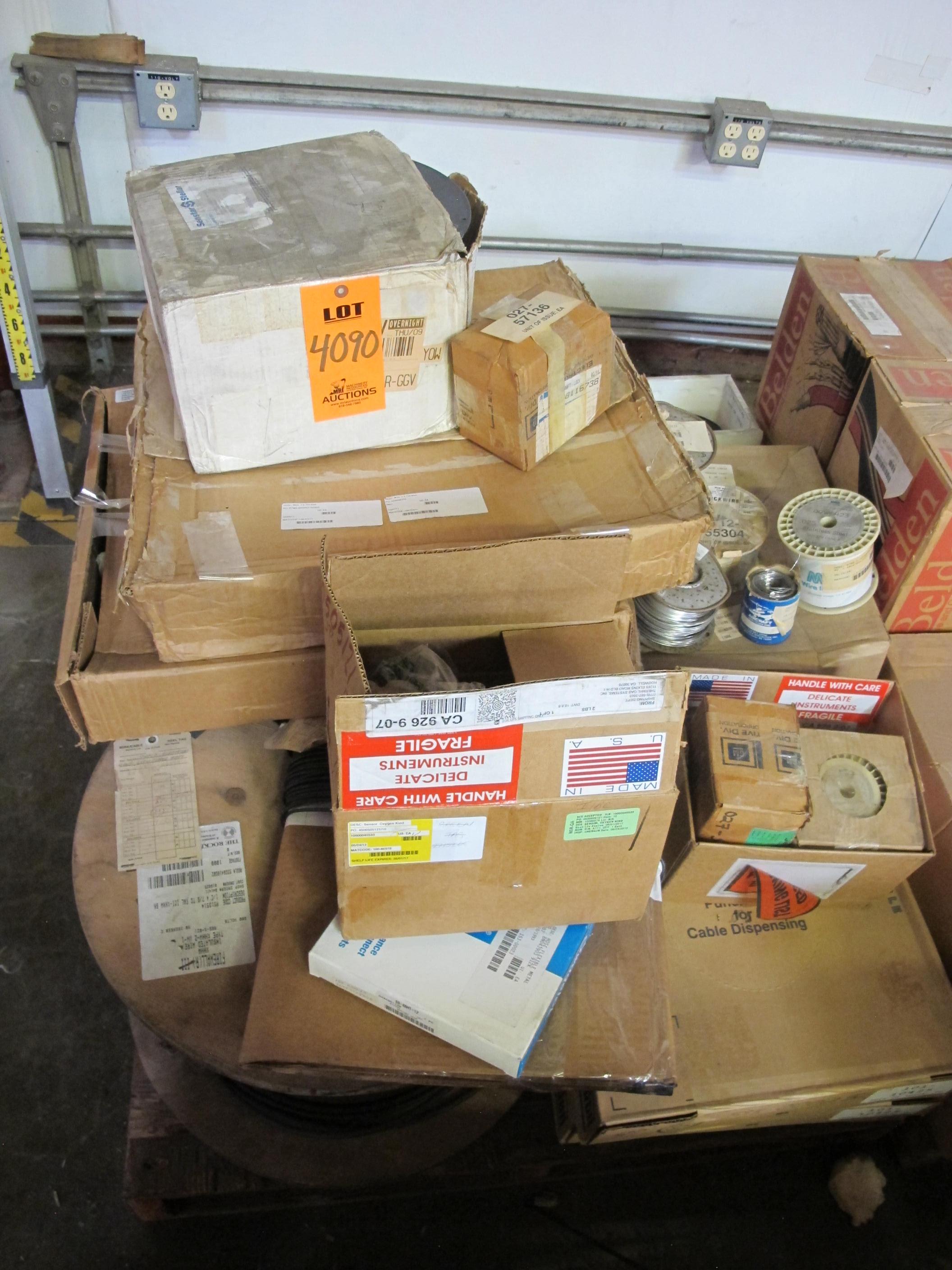 LOT TO INCLUDE: (2) WIRES, 1000 FT LG SIZE, SS MATERIAL, SECURITY SYSTEM E-FIELD KIND. GREEN PLASTIC INSULATION REF MODEL 2361-2, (7) WIRES, ELECTRICAL TYPE, 18 AWG SIZE, 600V RATING, TINNED OR UNTINNED COPPER MATERIAL, SWITCHBOARD "TYPE SIS" KIND. 16 STRAND, CROSS LINKED POLYETHYLENE INSULATION, HEAT AND FLAME RESISTANT, (3) WIRE, 0.062" DIA SIZE, ANNEALED AND COLD DRAWN, 18-8, 302 OR 304 SS MATERIAL. 1 LB. SPOOL, (2) ASSEMBLIES, PLUG AND STEM TYPE. . LOADING & HANDLING FEE $15-4090